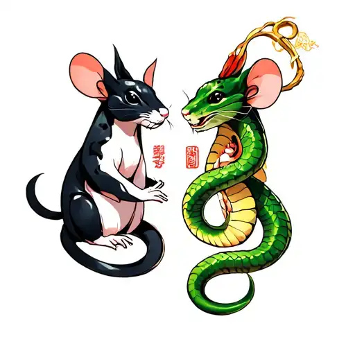 year of the rat gemini and year of the snake aquarius tattoo design idea