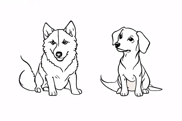 husky pup and dachshund pup tattoo design idea