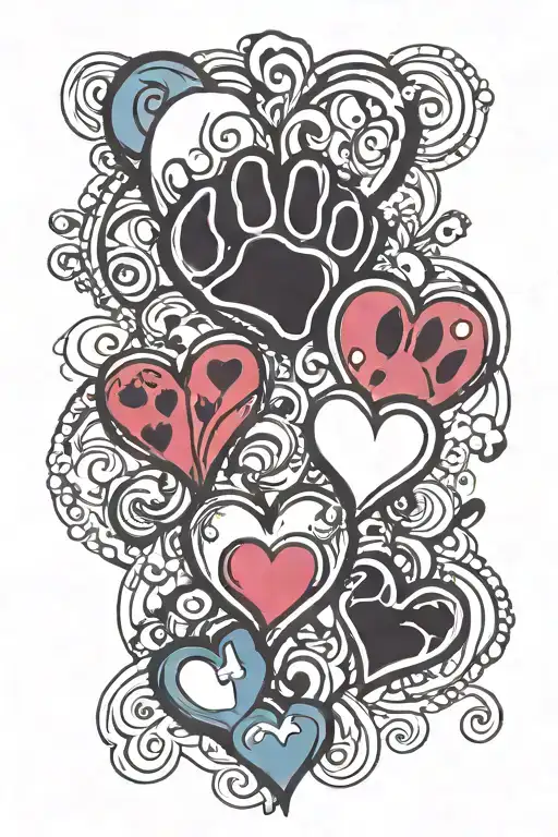 paw print and hearts honoring Veterinarian  tattoo design idea