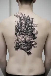 Howl's moving castle in disney style tattoo design idea