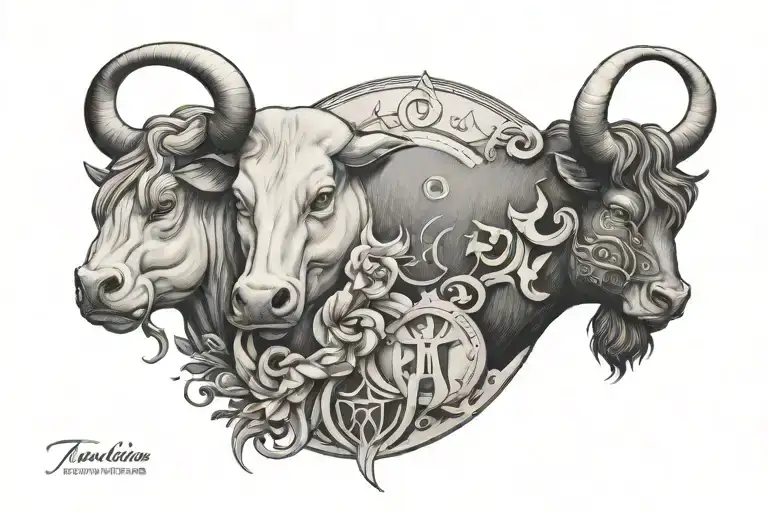 taurus and sagittarius zodiac sign incorporated representing family tattoo design idea