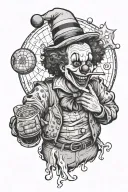 a clown smoking a blunt spinning the world on his finger like a basketball. tattoo design idea
