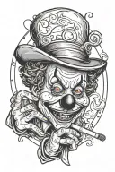 a clown smoking a blunt spinning the world on his finger like a basketball. tattoo design idea