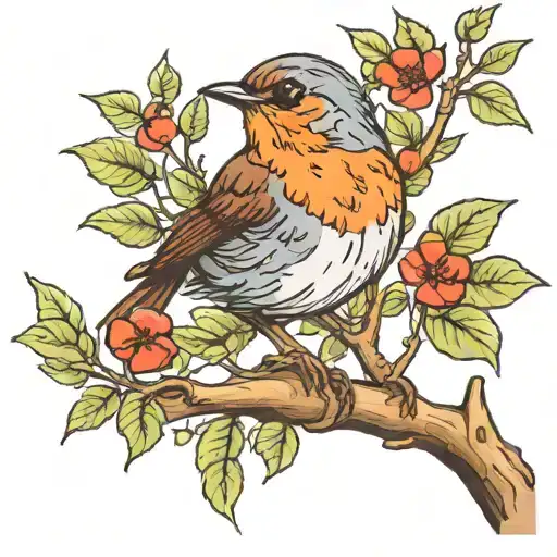 robin in a tree tattoo design idea