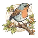 robin in a tree tattoo design idea