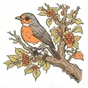 robin in a tree tattoo design idea
