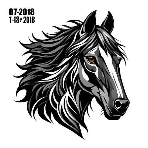 horse and wolf head tribal with date 07-18-2018 tattoo design idea