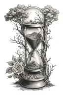 defoliated tree and broken sandless hourglass filled tattoo design idea