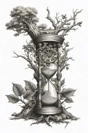 defoliated tree and broken sandless hourglass filled tattoo design idea