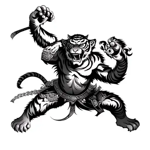 Chinese Tiger warrior fighting monkey tattoo design idea