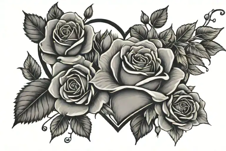 Propriété de Valentine heart with red roses tattoo design idea
