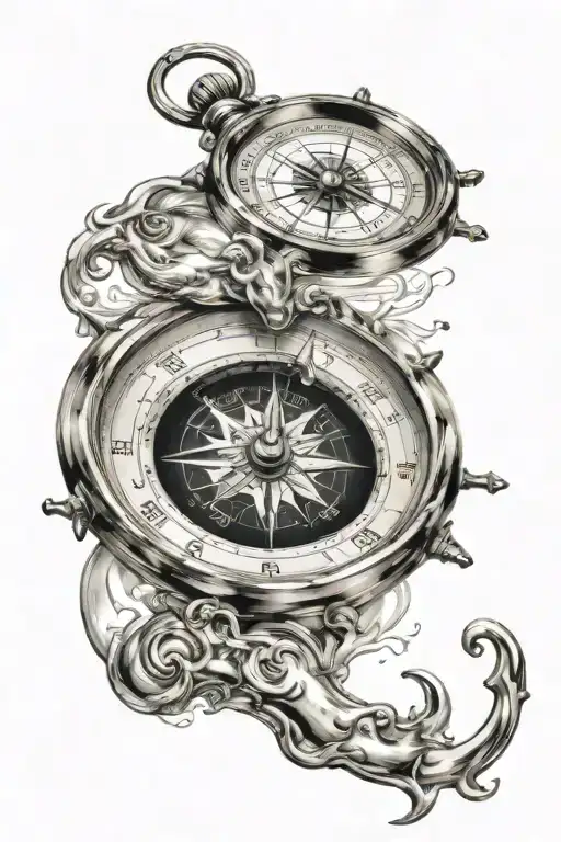 time, compass, future, chances and aquarius zodiac sign tattoo design idea