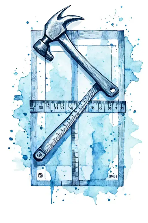 hammer, tape measure and carpenters square inside tattoo design idea