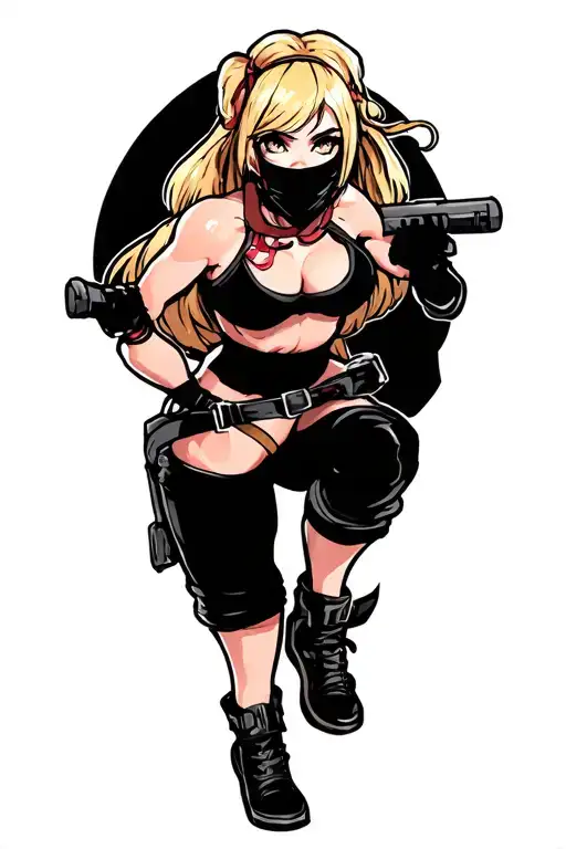 anime blonde pin up girl ninja tattoo design idea
