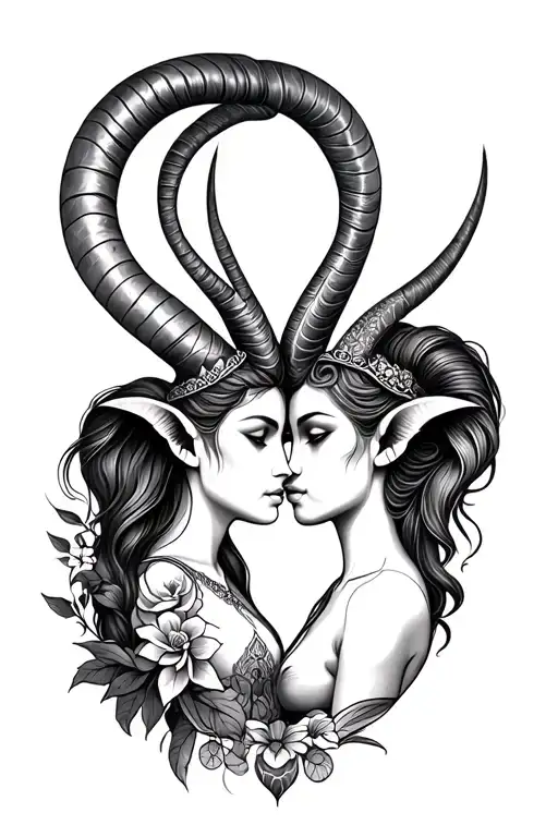Small tattoo that combined aries capricorn mother and daughter and love symbolic integration tattoo design idea