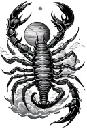 tribal scorpion with planets and Japanese coulds tattoo design idea