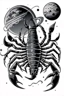 tribal scorpion with planets and Japanese coulds tattoo design idea