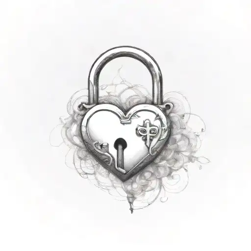 heart lock with name inside key  tattoo design idea