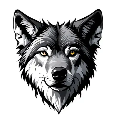 realistic gray wolf looking straight calm tattoo design idea