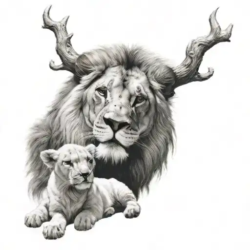 lion and lamb peacefully lying tattoo design idea