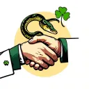 a handshake where one is a snake the other is a hand with a four leaf clover cuff link tattoo design idea