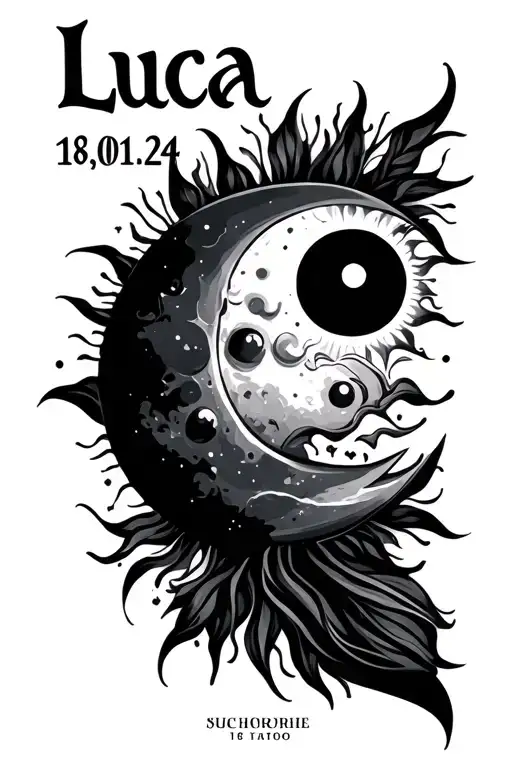 "Luca  18.01.24" sun and moon tattoo design idea