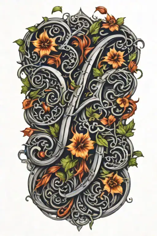 vines and flowers  intertwined with initials incorporated tattoo design idea