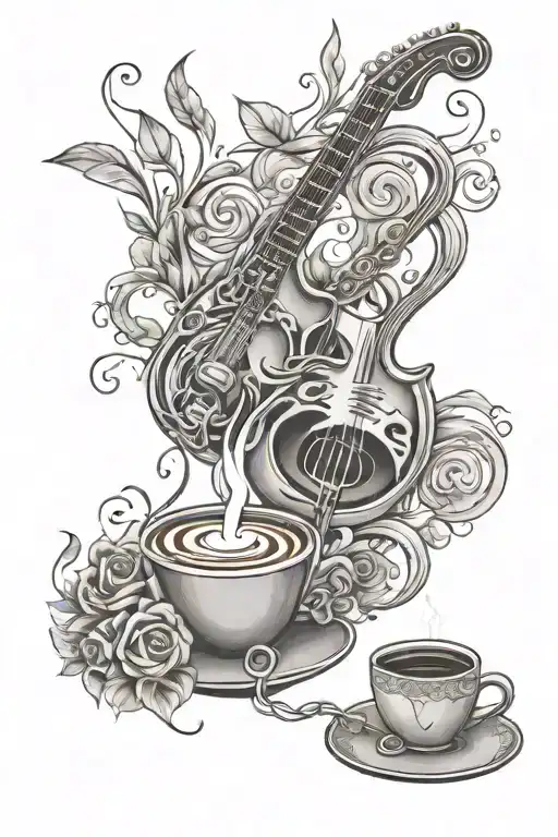 Music and Coffee flowing in my veins like blodd tattoo design idea