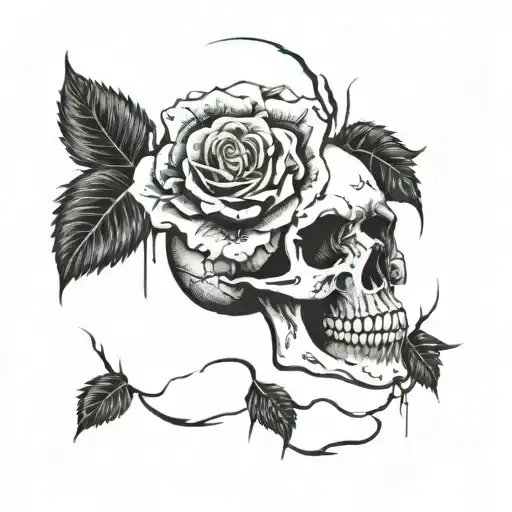 brick wall with a skull and roses tattoo design idea