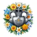 claddagh surrounded by a circle of flowers (daisy, marigold, water lily, chrysanthemum, and narcissus)  tattoo design idea