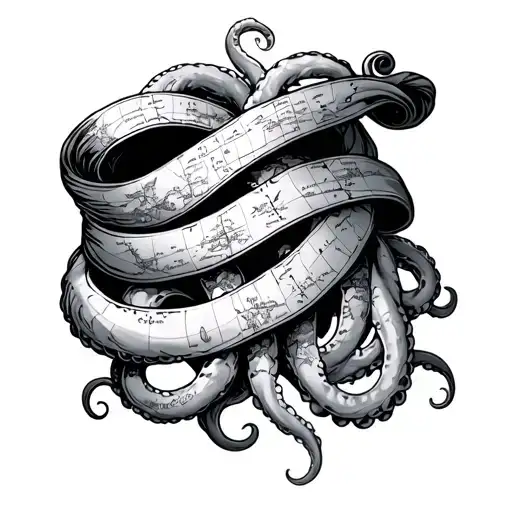 rolled up nautical map with tentacles wrapping tattoo design idea