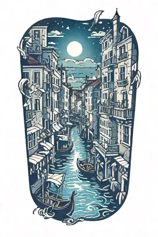 venice at night with bright lights tattoo design idea