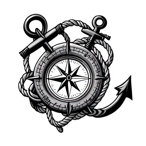 compass, anchor and rope tattoo design idea