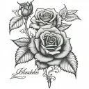 a rose on the side and next to it saying Latasha then under it October 13,1983 in Roman numeral tattoo design idea