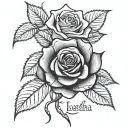 a rose on the side and next to it saying Latasha then under it October 13,1983 in Roman numeral tattoo design idea