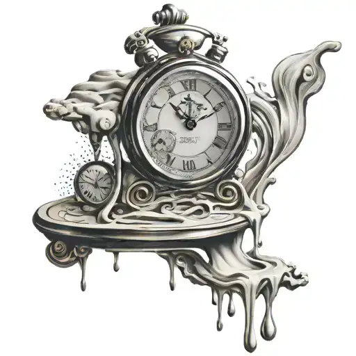 Salvador Dali melting clock with sand timer running tattoo design idea