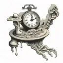 Salvador Dali melting clock with sand timer running tattoo design idea