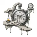 Salvador Dali melting clock with sand timer running tattoo design idea