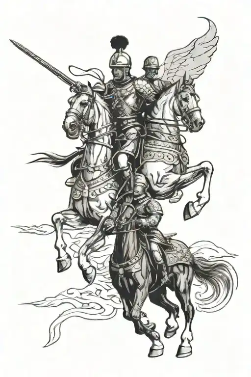 polish hussar warriors riding into battle tattoo design idea