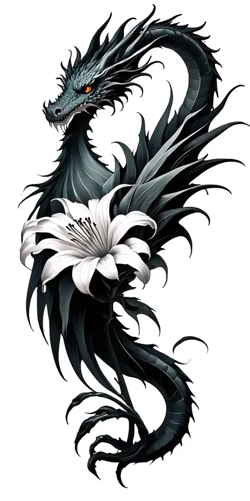 dragon, spider lily, chrysanthemum tattoo design idea