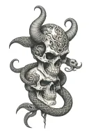 devil doesnt bargin , skull, snake tattoo design idea