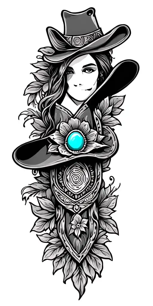 western tooled leather turquoise tattoo design idea