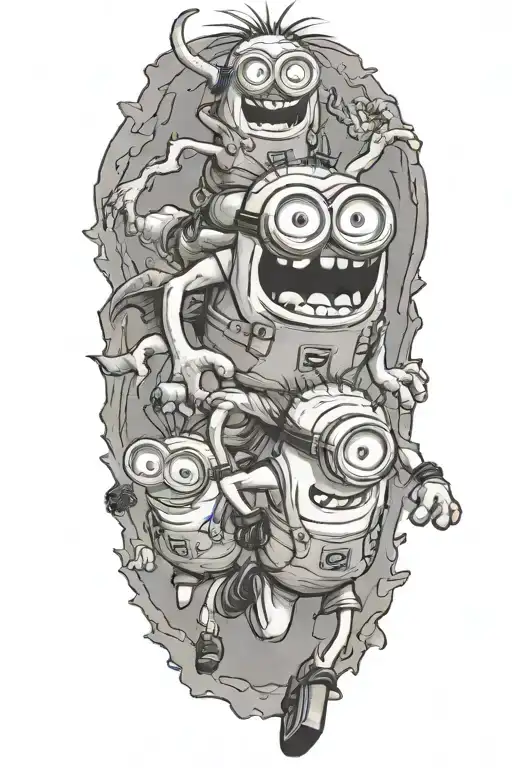 minions running together after a dinosaur tattoo design idea