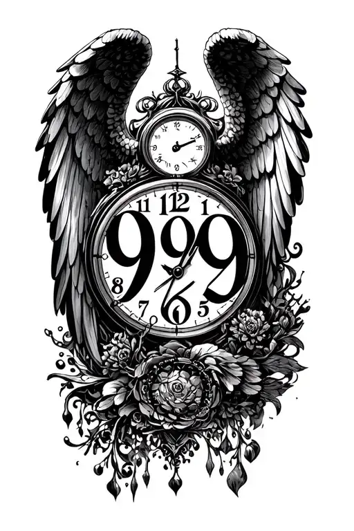 999 numbers, movie in time clock, font angel wish tattoo design idea