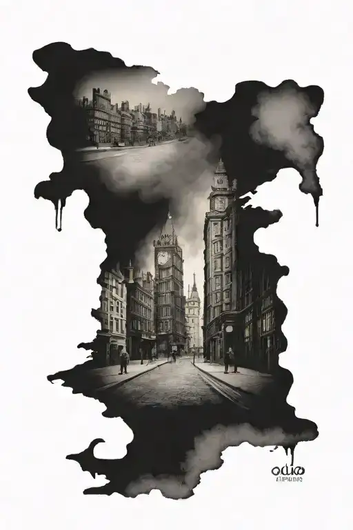Old London 1800s Street tattoo design idea