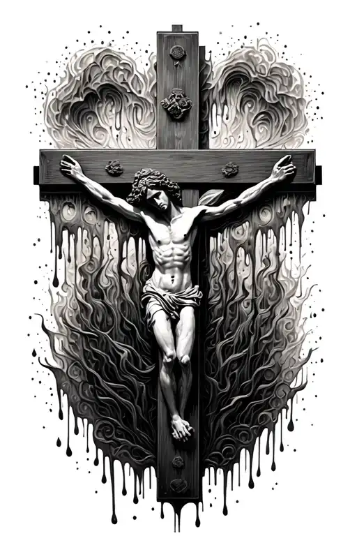 melting Crucifix with dark shadows tattoo design idea