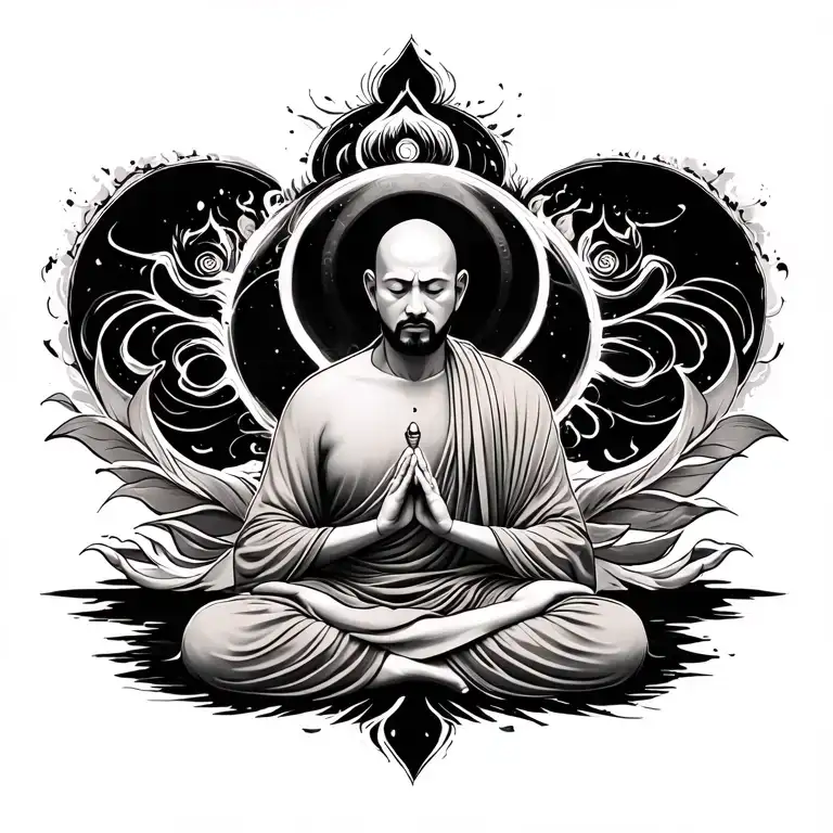 Monk doing meditation tattoo design idea