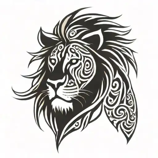 lion sun tribal tattoo design idea