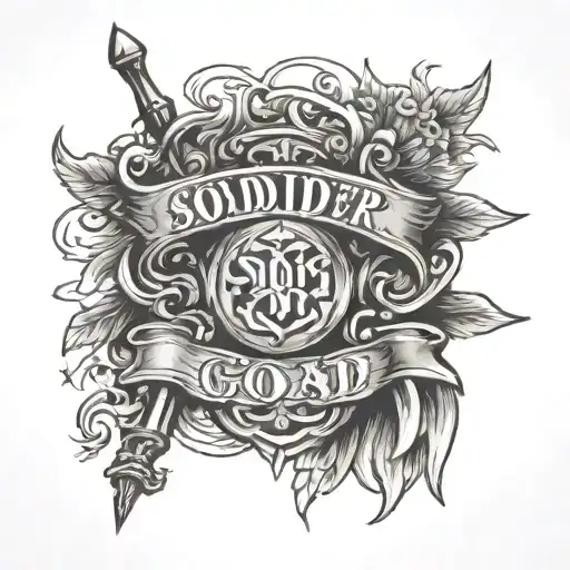 soldier of god text only tattoo design idea