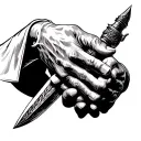 two hands clasped around a dagger. Theme of strong bond between brothers  tattoo design idea